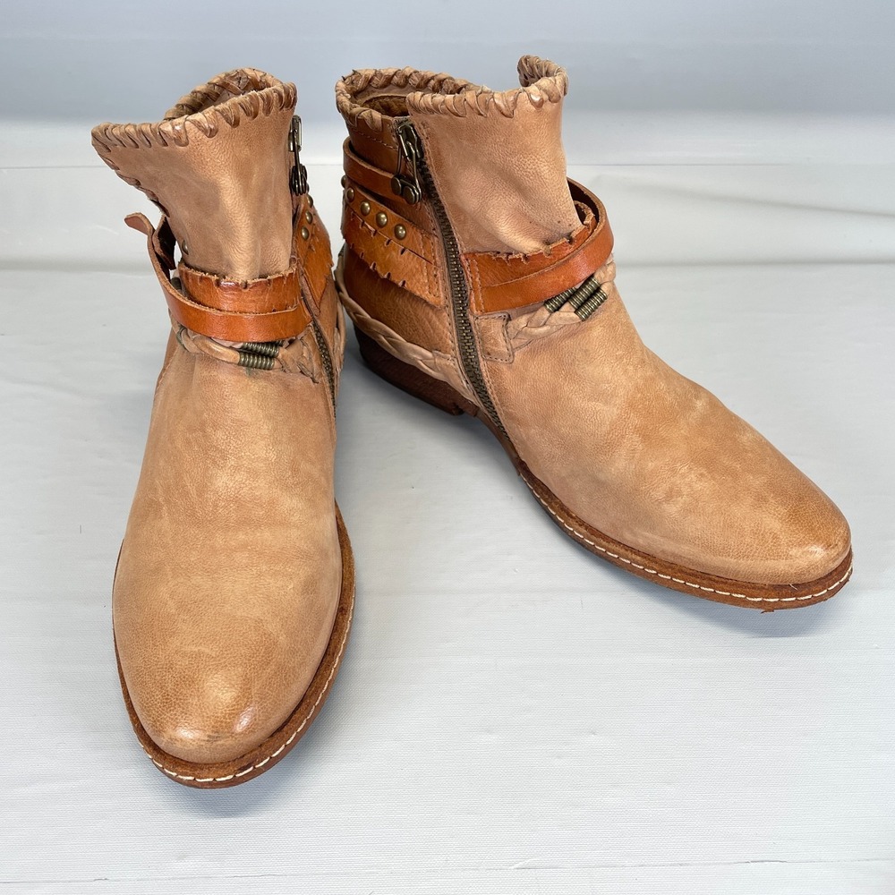 A.S. 98 Ankle Boots Womens Size 36 US 5.5-6 Brown Leather Braided Strap Zip Boho - Picture 2 of 10